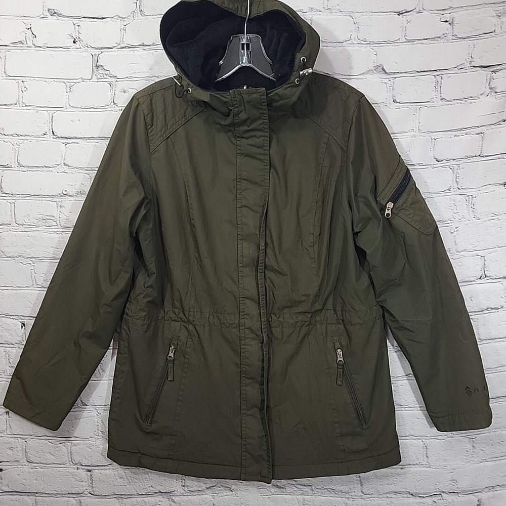Free Country Utility Jacket Womens Small Green Drawstring Waist‎ Zippered